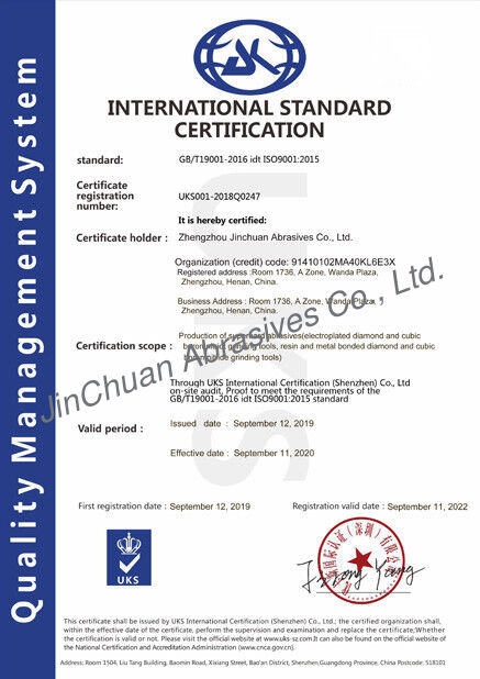 چین ZHENGZHOU JINCHUAN ABRASIVES CO., LTD. گواهینامه ها